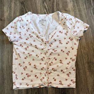 Hollister White Brown Buttoned Crop Top